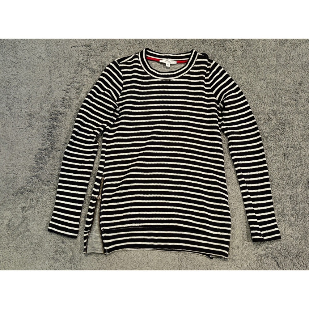 Drew Sweater Womens XS Black White Striped Side Zipper Antropologie